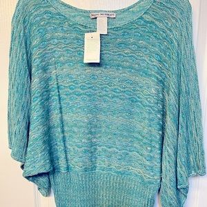 NWT- two-one-two new york szXL turquoise blue and green dolman sleeve sweater